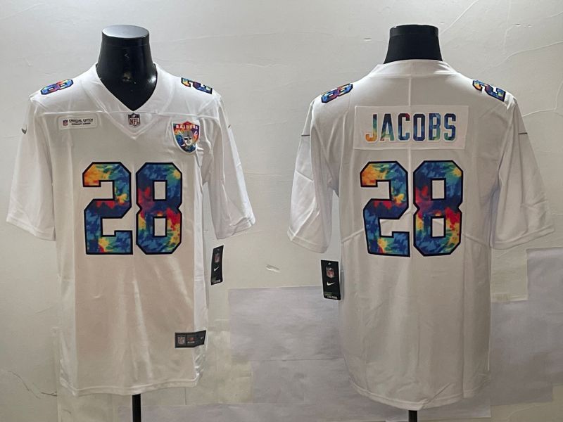 Men Oakland Raiders 28 Jacobs White Rainbow 2024 Nike Limited NFL Jersey style 0108